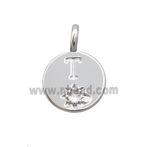 Copper Circle Pendant Pave Zircon T-letter Platinum Plated