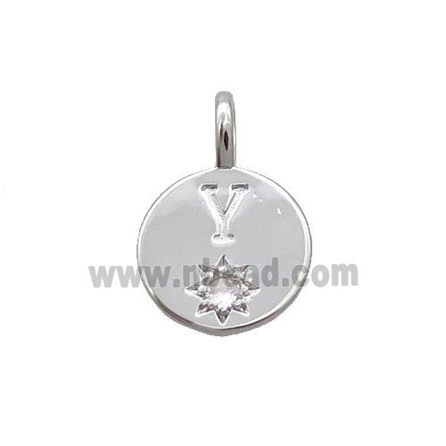 Copper Circle Pendant Pave Zircon Y-letter Platinum Plated