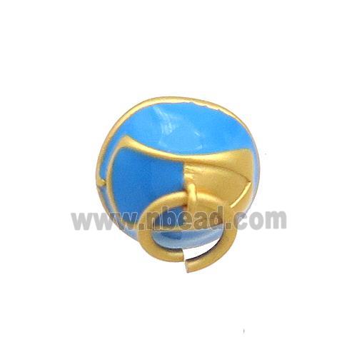 Copper Bell Pendant Blue Enamel 18K Gold Plated