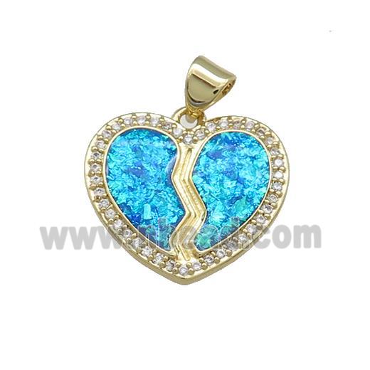Copper Heart Pendant Pave Blue Fire Opal Zircon 18K Gold Plated