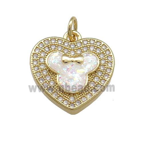 Copper Heart Pendant Pave White Fire Opal Zircon 18K Gold Plated