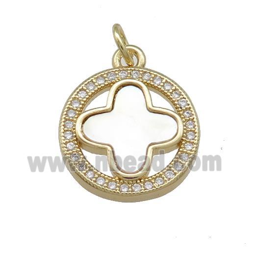 Copper Clover Pendant Pave Shell Zircon Circle 18K Gold Plated