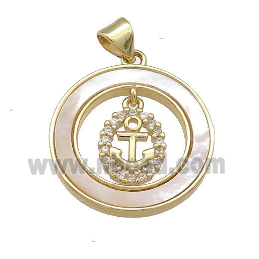 Copper Cross Pendant Pave Shell Zircon Circle 18K Gold Plated