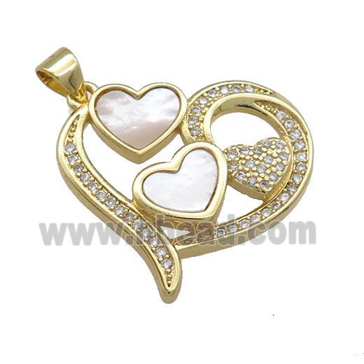 Copper Heart Pendant Pave Shell Zircon 18K Gold Plated