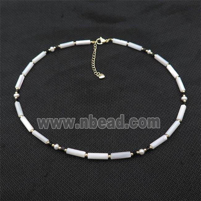 White MOP Shell Necklace With Pearl