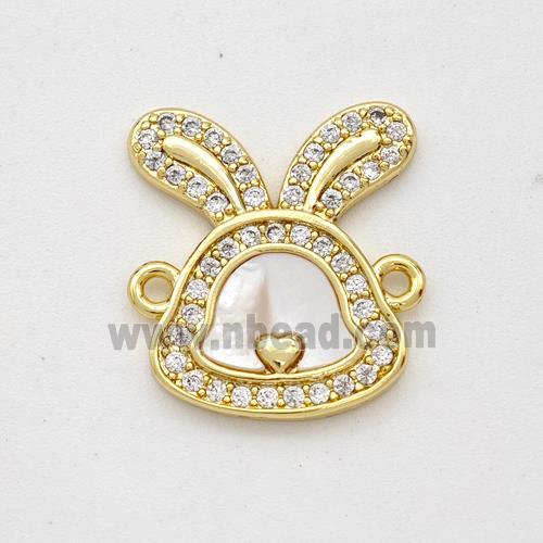 Copper Rabbit Connector Pave Shell Zirconia 18K Gold Plated