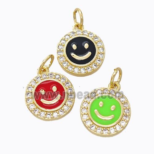 Copper Emoji Pendant Pave Zirconia Enamel Smile Face Gold Plated Mixed