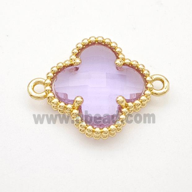 Lavender Crystal Glass Copper Clover Connector Gold Plated