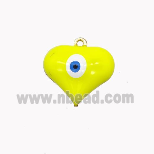 Copper Heart Pendant With Evil Eye Yellow Enamel Gold Plated