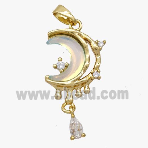 Copper Moon Pendant Pave Acrylic Gold Plated