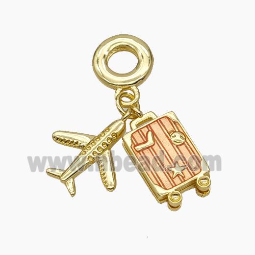 Copper Airplane Travel Box Pendant Painted Gold Plated