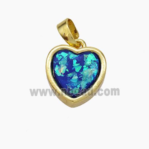 Copper Heart Pendant Pave Blue Fire Opal Gold Plated