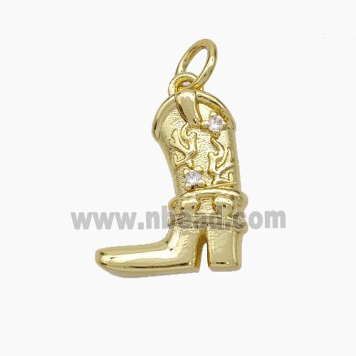 Cowboy Shoes Charms Copper Pendant Pave Zirconia Gold Plated