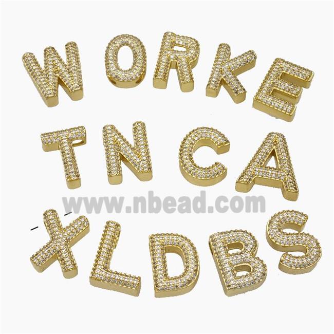 Copper Letter Pendant Pave Zirconia Gold Plated Mix Alphabet
