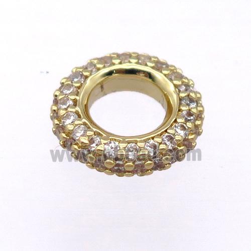 copper rondelle beads pave zircon, gold plated