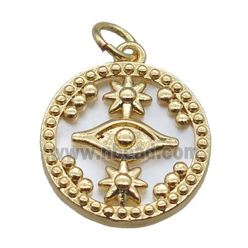 copper circle pendant, shell backing, gold plated