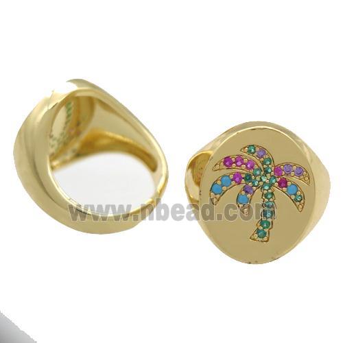 copper Rings pave zircon, Resizable, coconut tree, gold plated