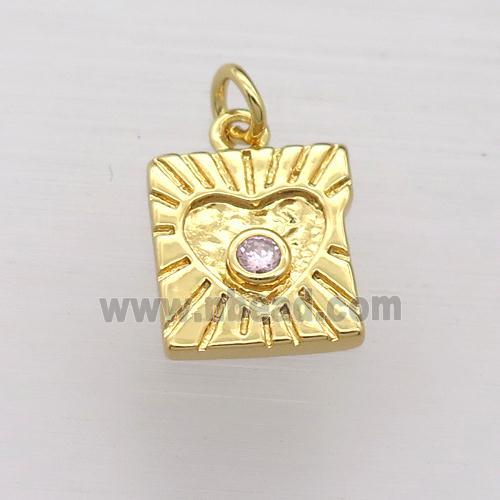 copper square pendant pave zircon, gold plated
