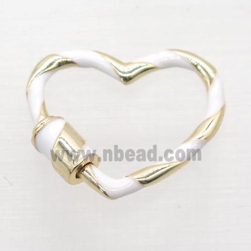 copper carabiner lock pendant with enamel, heart, gold plated