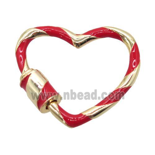 copper carabiner lock pendant with enamel, heart, gold plated