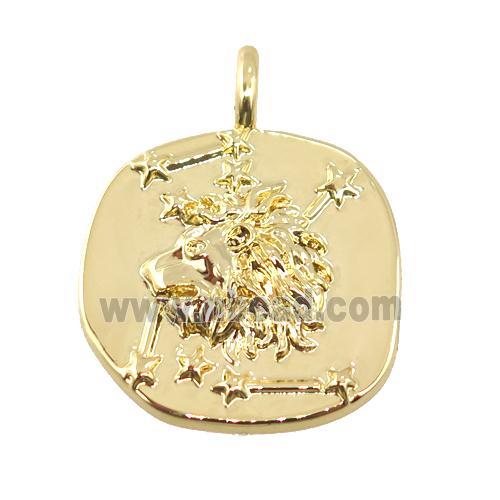 copper circle pendant, leo, gold plated