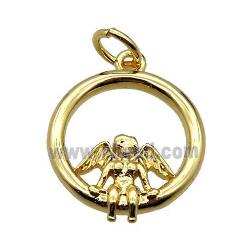 copper circle spider pendant, gold plated