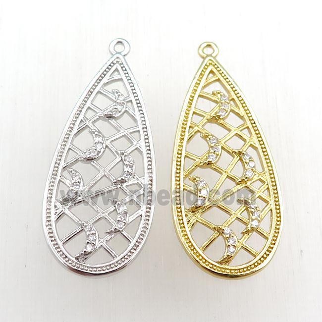 copper teardrop pendant pave zircon, moon, mixed