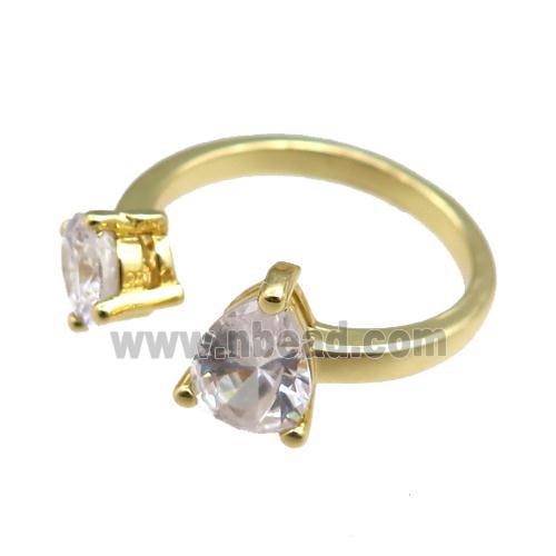 copper Rings paved zircon, adjustable, gold plated