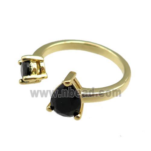 copper Rings paved zircon, adjustable, gold plated
