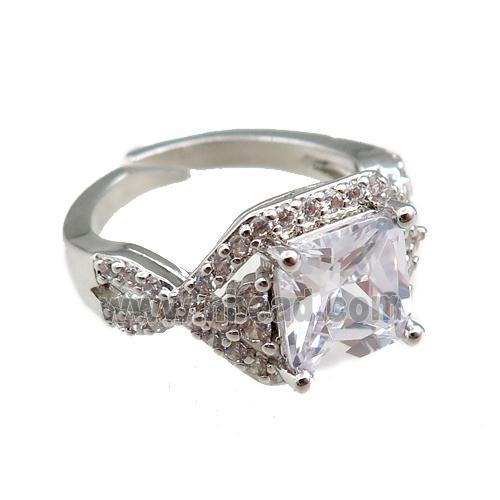 copper Rings paved zircon, adjustable, platinum plated