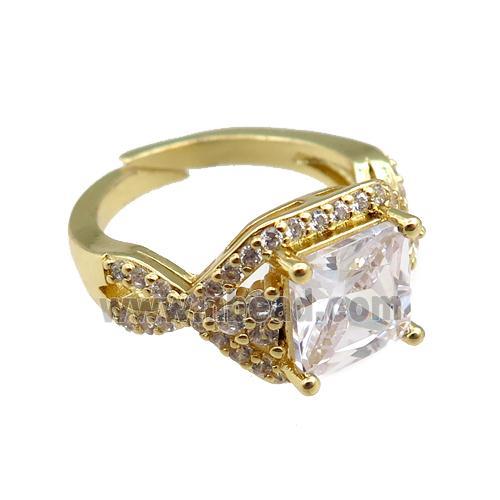 copper Rings paved zircon, adjustable, gold plated