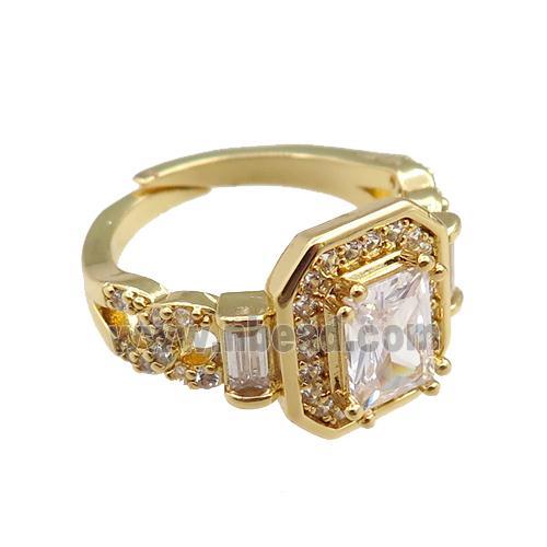copper Rings paved zircon, adjustable, gold plated