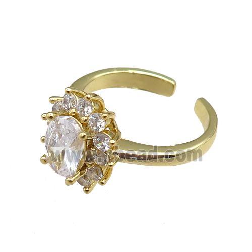 copper Rings paved zircon, adjustable, gold plated
