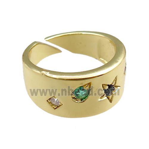 copper Rings paved zircon, adjustable, gold plated