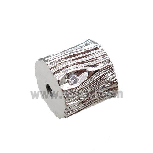 copper tube beads pave zircon, platinum plated