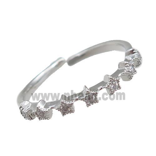 copper Rings pave zircon, adjustable, platinum plated