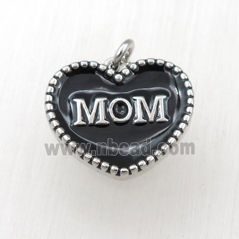 copper heart MON pendant with black enameling, platinum plated