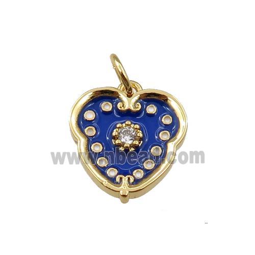 copper heart pendant with blue enameled, gold plated