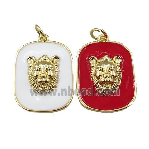 copper rectangle pendant with leo, enamel, mixed, gold plated
