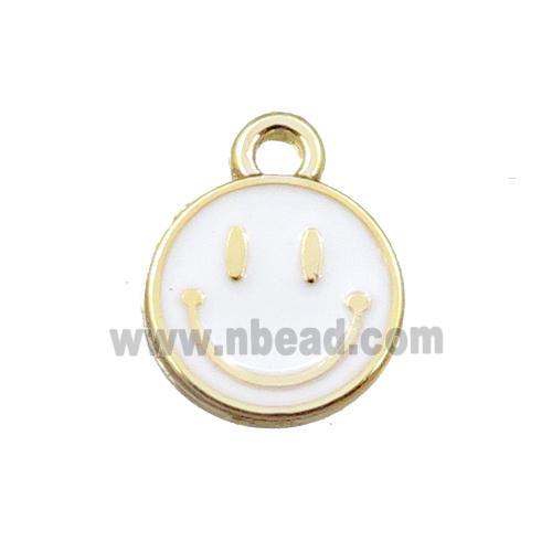 copper emoji pendant with white enameled, smile face, gold plated