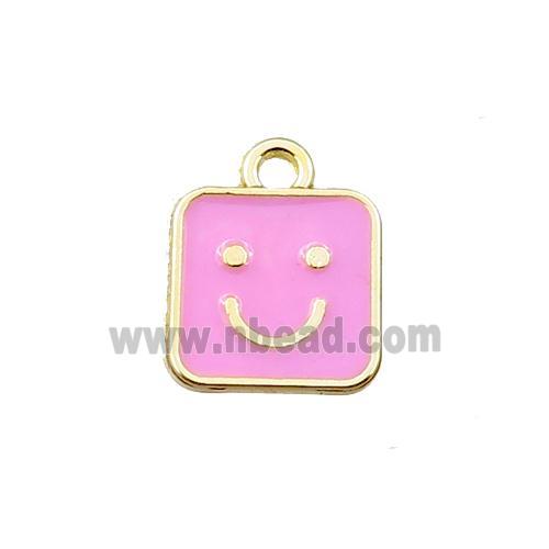 copper emoji pendant with pink enameled, smile face, gold plated