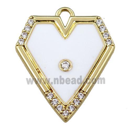 copper pendant pave zircon with white enameled, gold plated