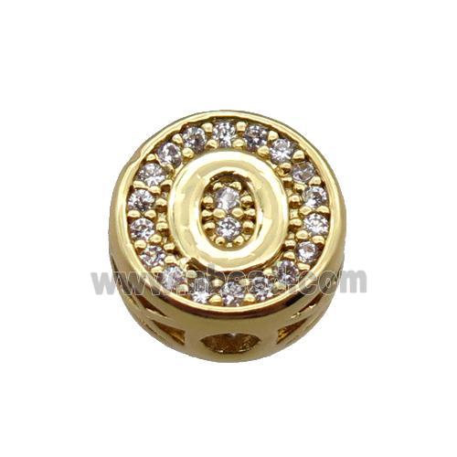 copper beads pave zircon, letter, gold plated