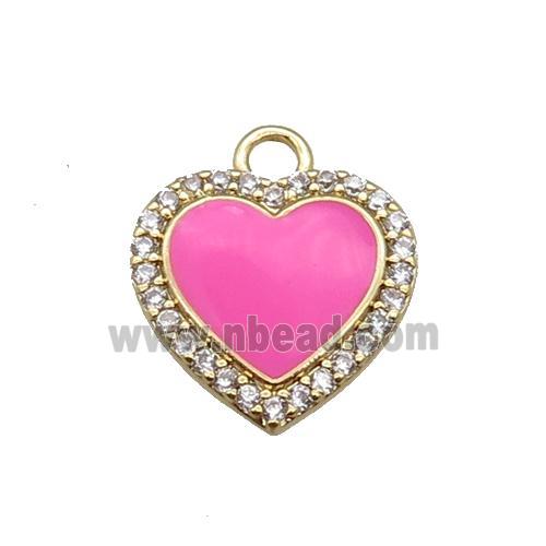 copper heart pendant pave zircon, pink enameled, gold plated