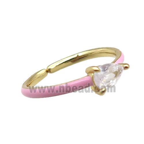 copper Rings, pink enameled, adjustable, gold plated