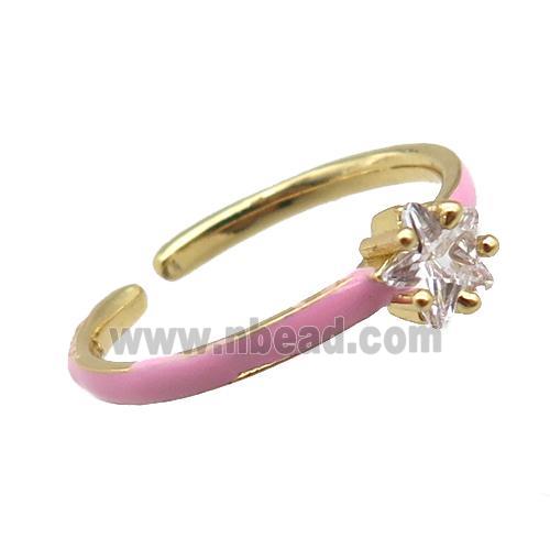 copper Rings, pink enameled, adjustable, gold plated