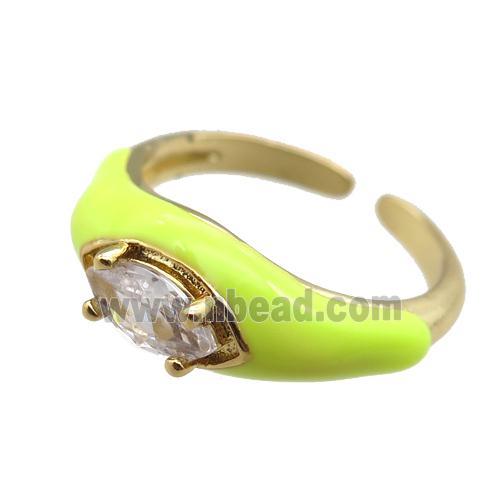 olive Enameling Copper Ring pave zircon, adjustable, gold plated