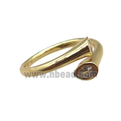 adjustable copper ring pave zircon, gold plated