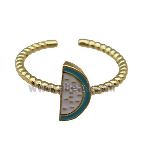 adjustable copper Rings with enamel watermelon, gold plated