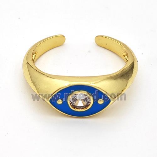 Copper Eye Ring Pave Zirconia Blue Enamel Gold Plated